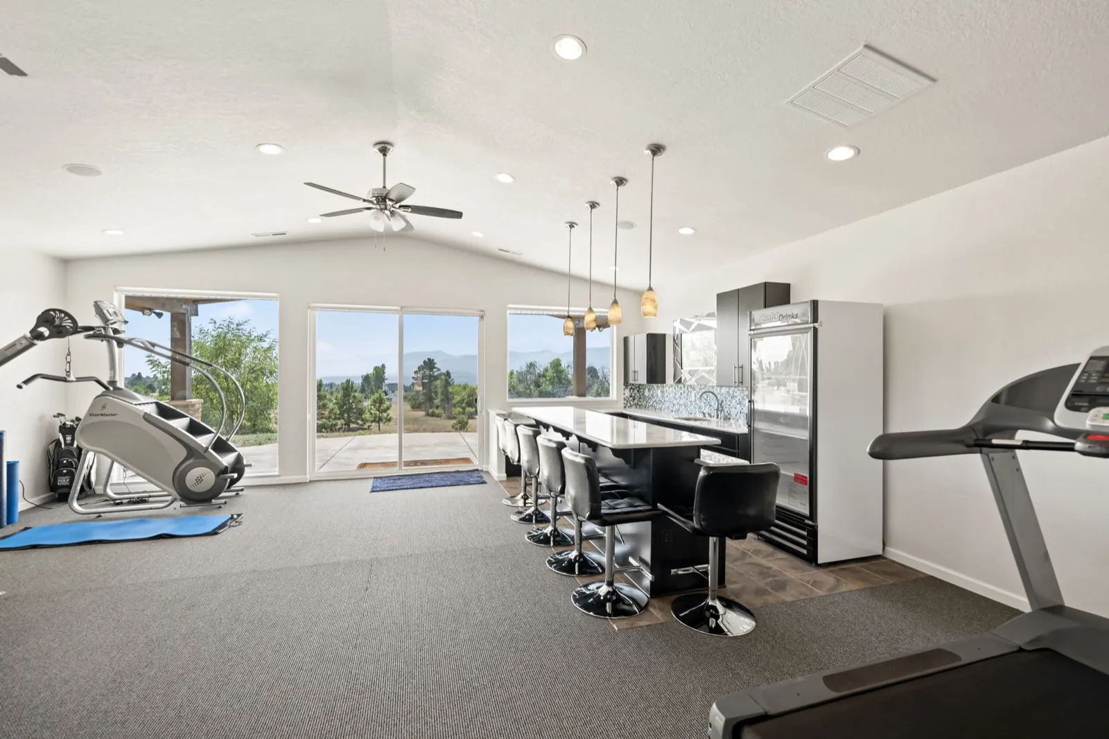 Fitness center with mountain views